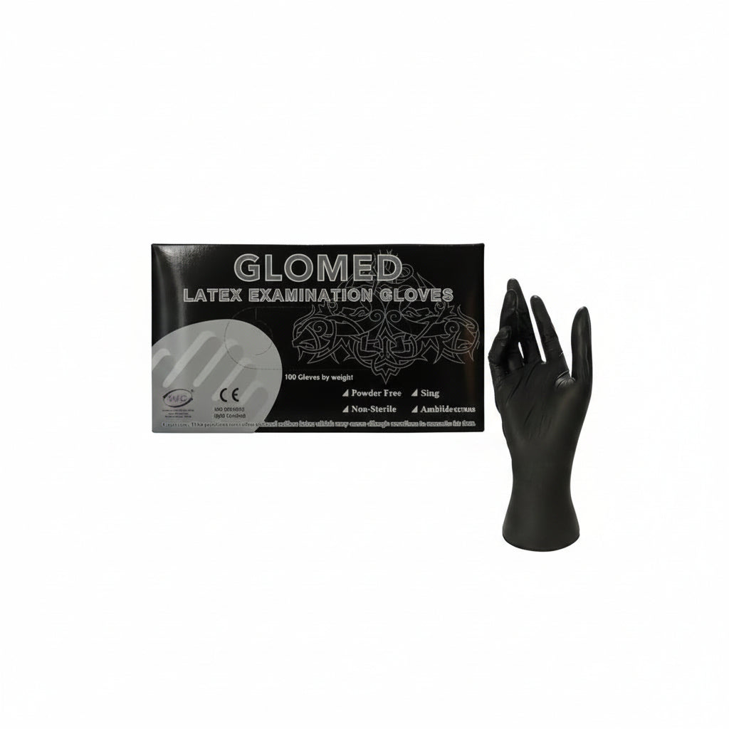 Glomed Black Powder-Free Latex Examination Gloves — 100 Pieces