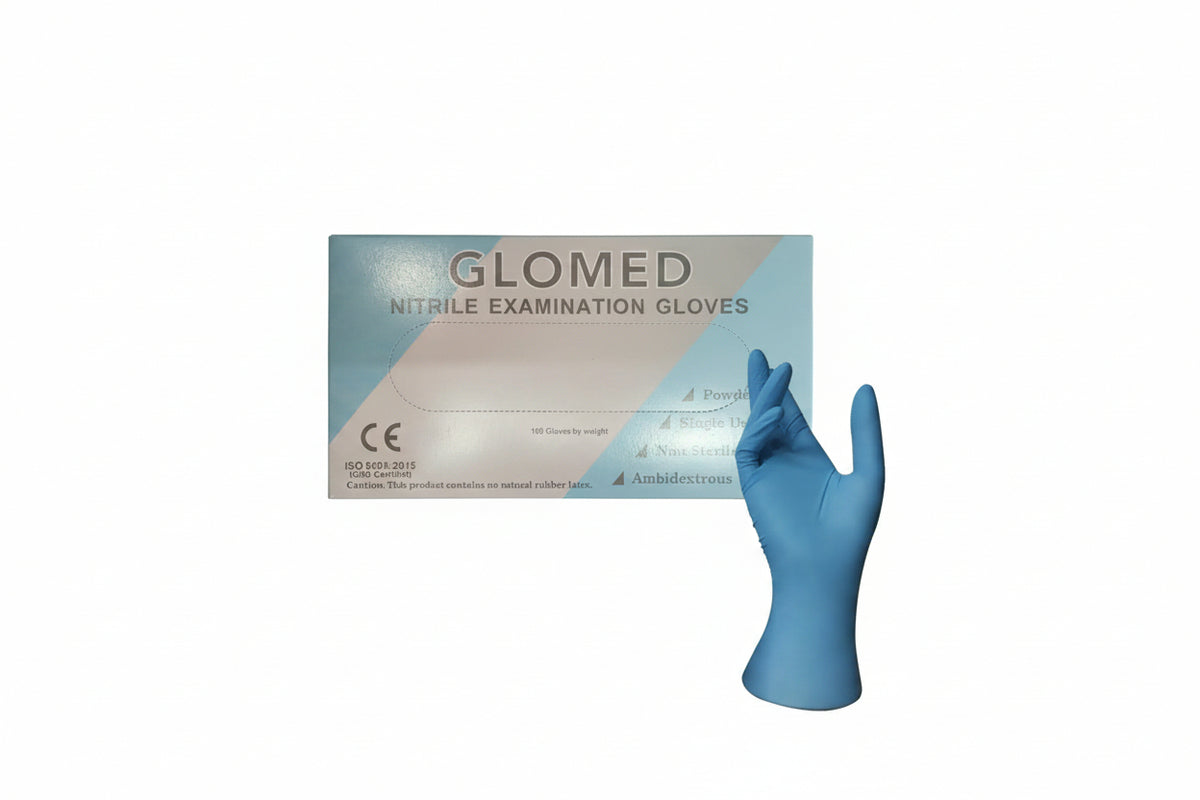 Glomed Powder-Free Nitrile Examination Gloves — 100 Pieces