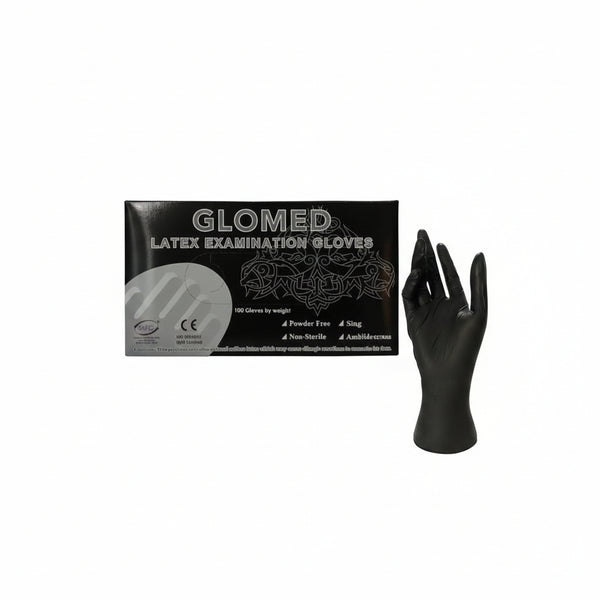 Glomed Black Powder-Free Latex Examination Gloves — 100 Pieces